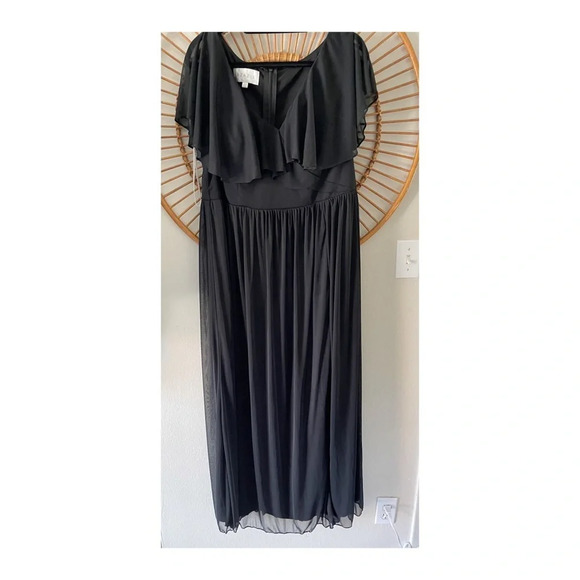 Azazie Black Bridesmaid dress, Size 18, Maxi, Ruffle V Neck,Zipper, Wedding - Picture 1 of 9